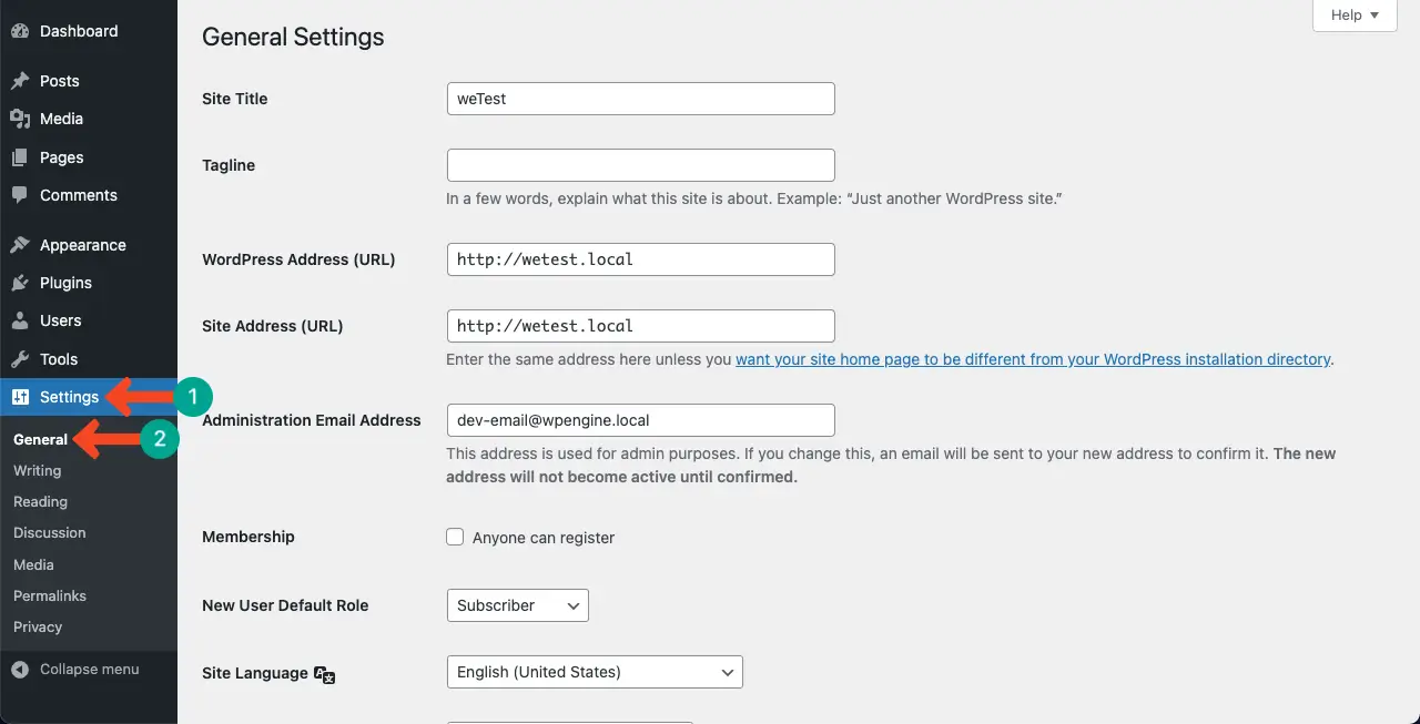 Configure general settings on WordPress