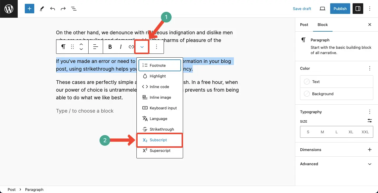 Find and Select the Subscript Option on the Toolbar