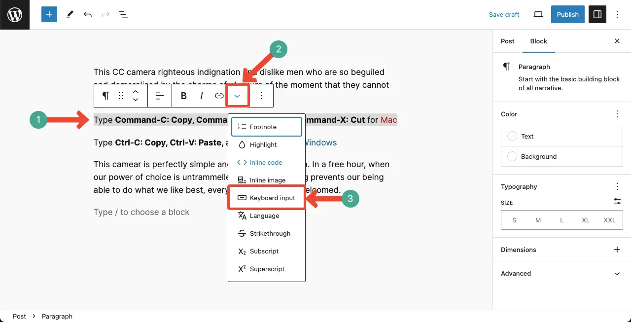 Highlight the Keyboard Input text area