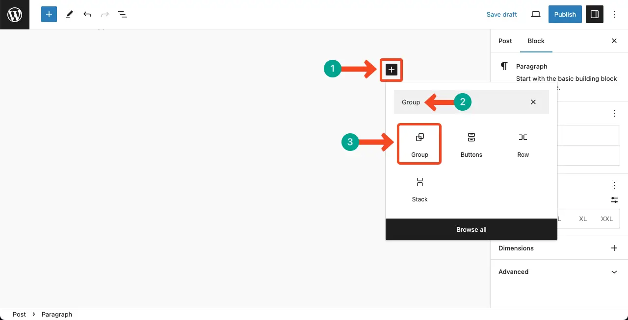 Add the Group block to the Gutenberg editor