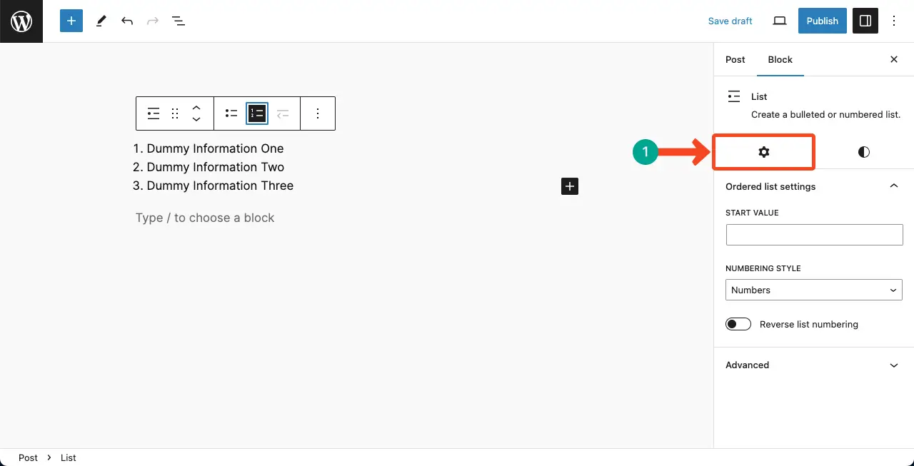 Configure the settings of the List block