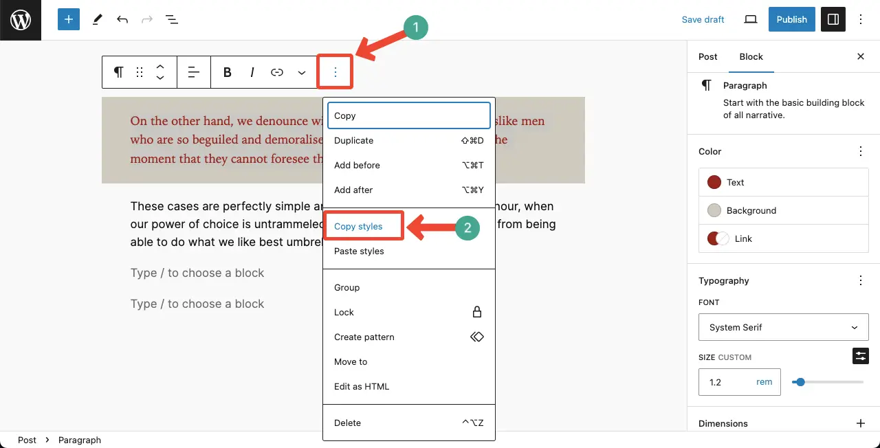 Copy the Style of the Block 