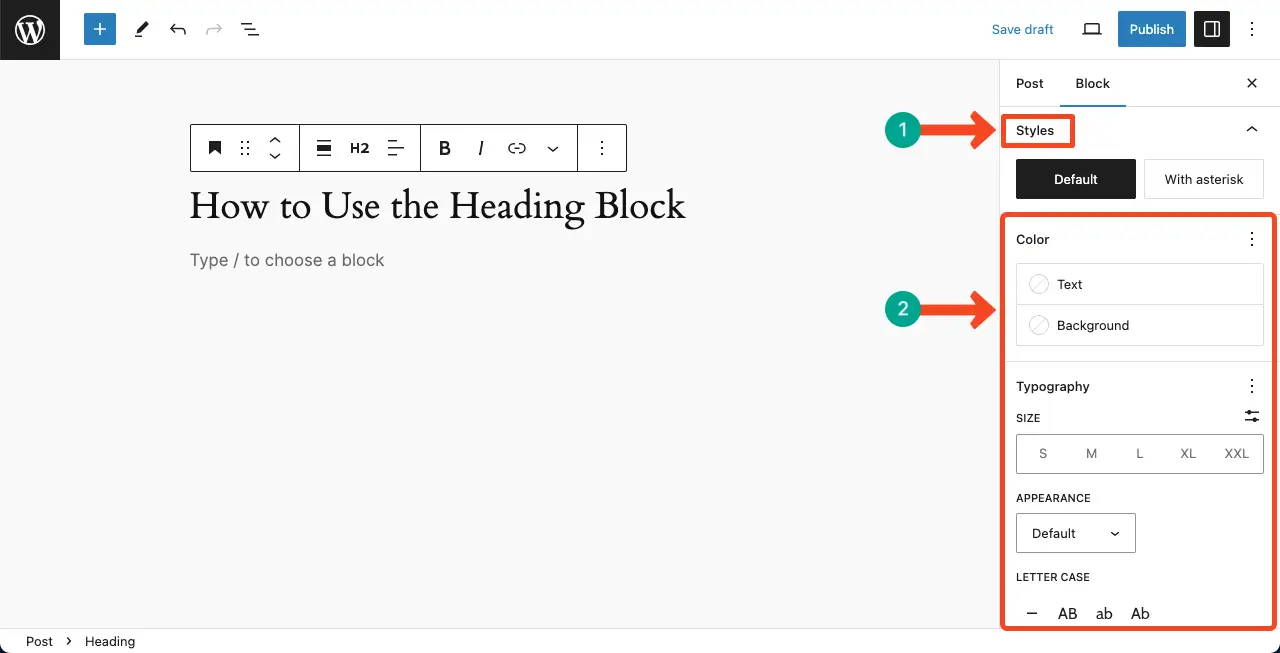 Customize the WordPress heading block