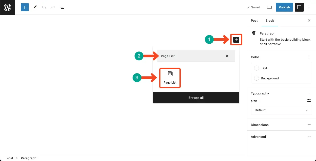 Add the Page List block to your website