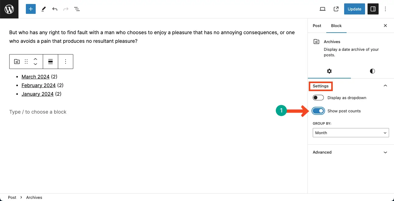 Configure the Archive Block Settings