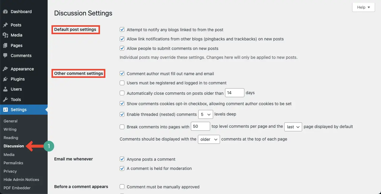 Configure post and comment settings for your website
