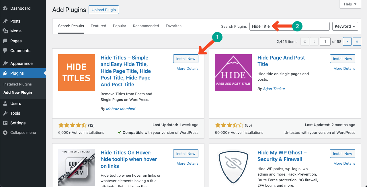 Install and activate the Hide Titles plugin