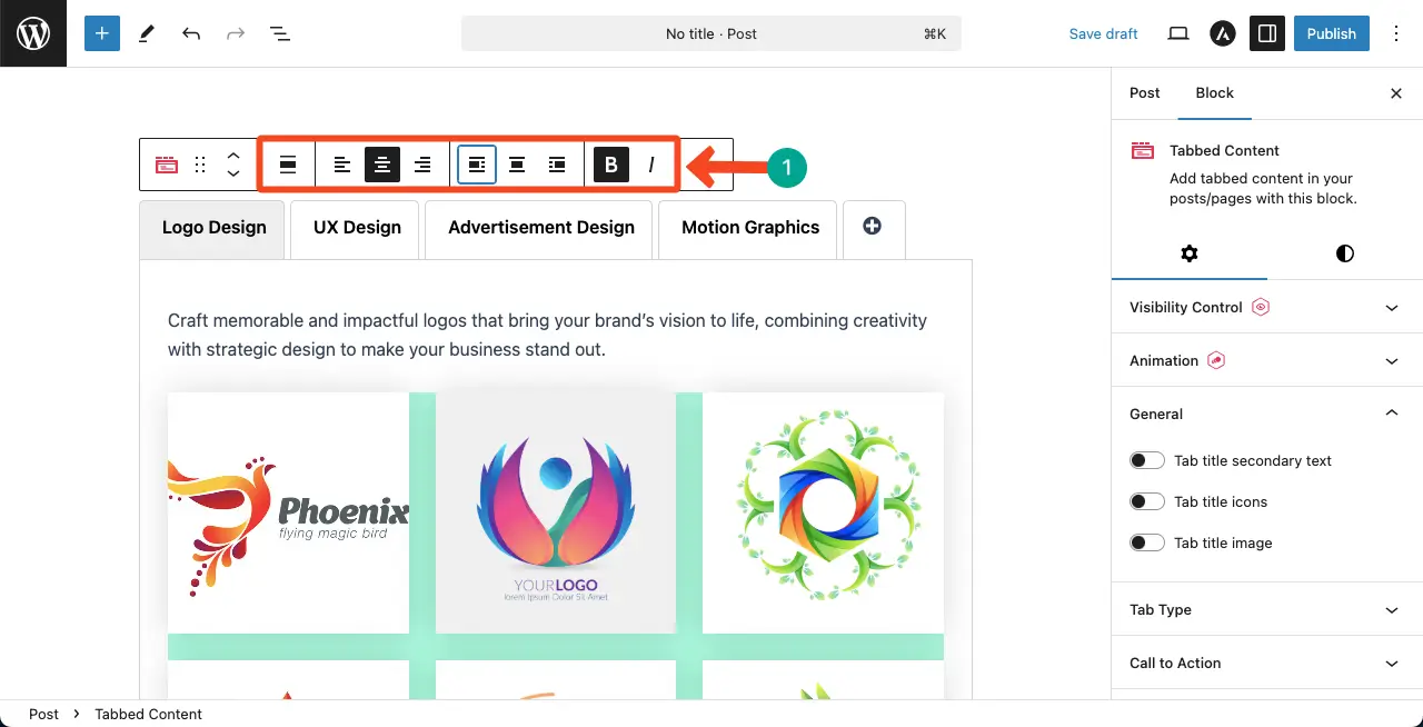 Align the tabs of the tabbed content block