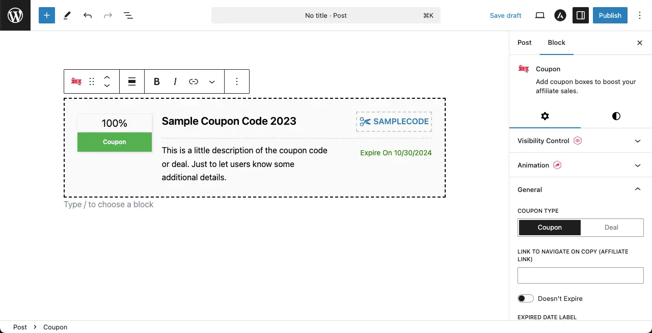 Default coupon section is created