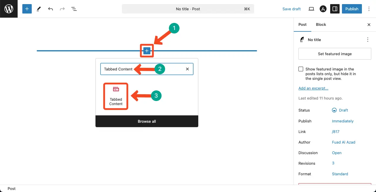 Find and Add the Tabbed Content Block to the Editor