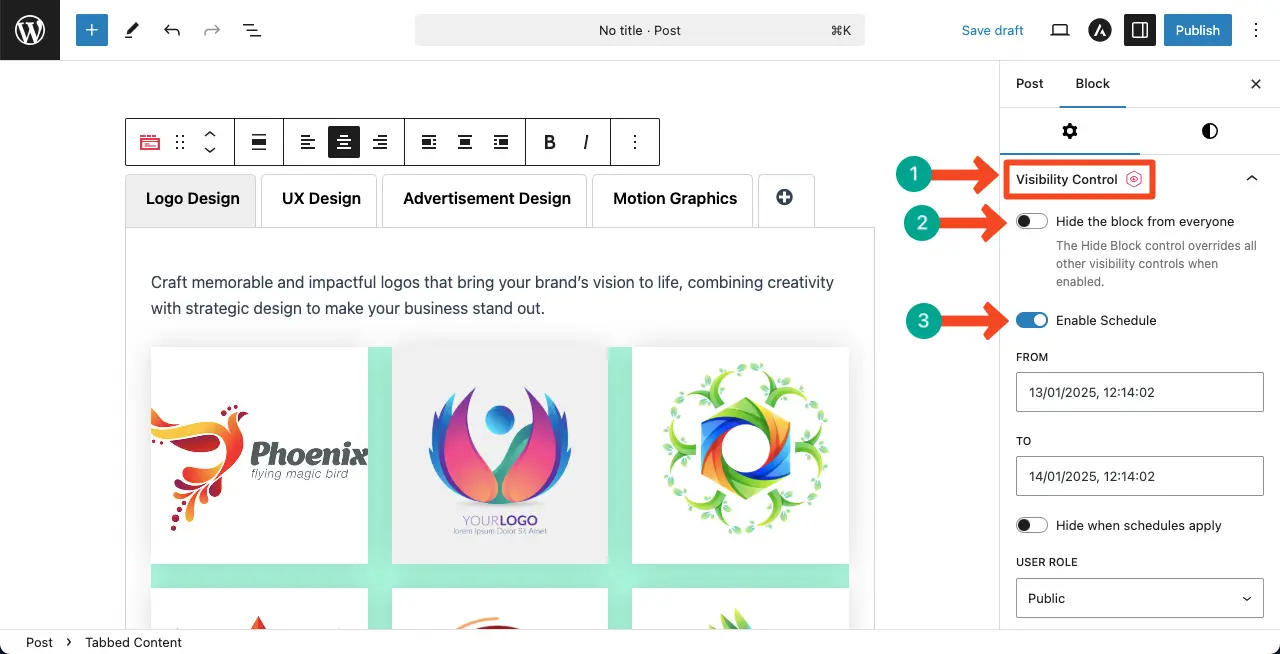 Set Visibility Control for the Filterable Portfolio